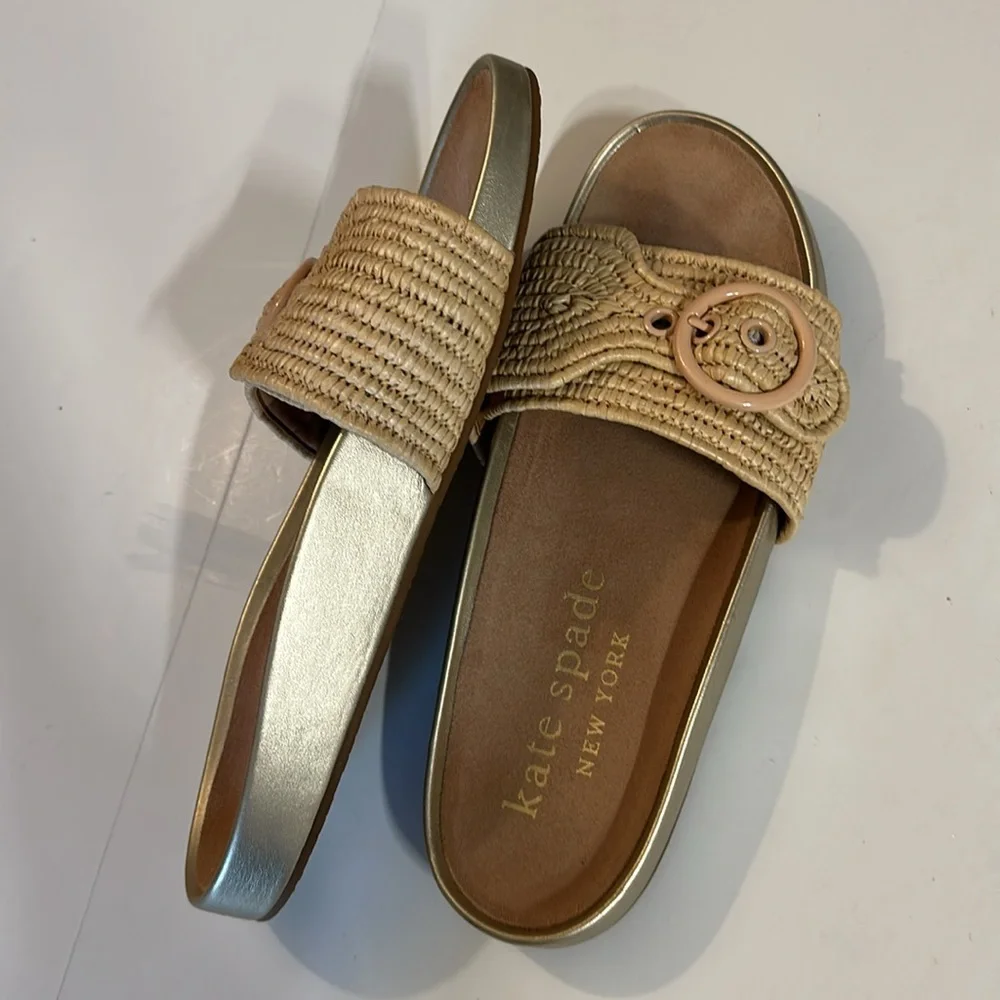 kate spade Beige Woven Slide Sandals